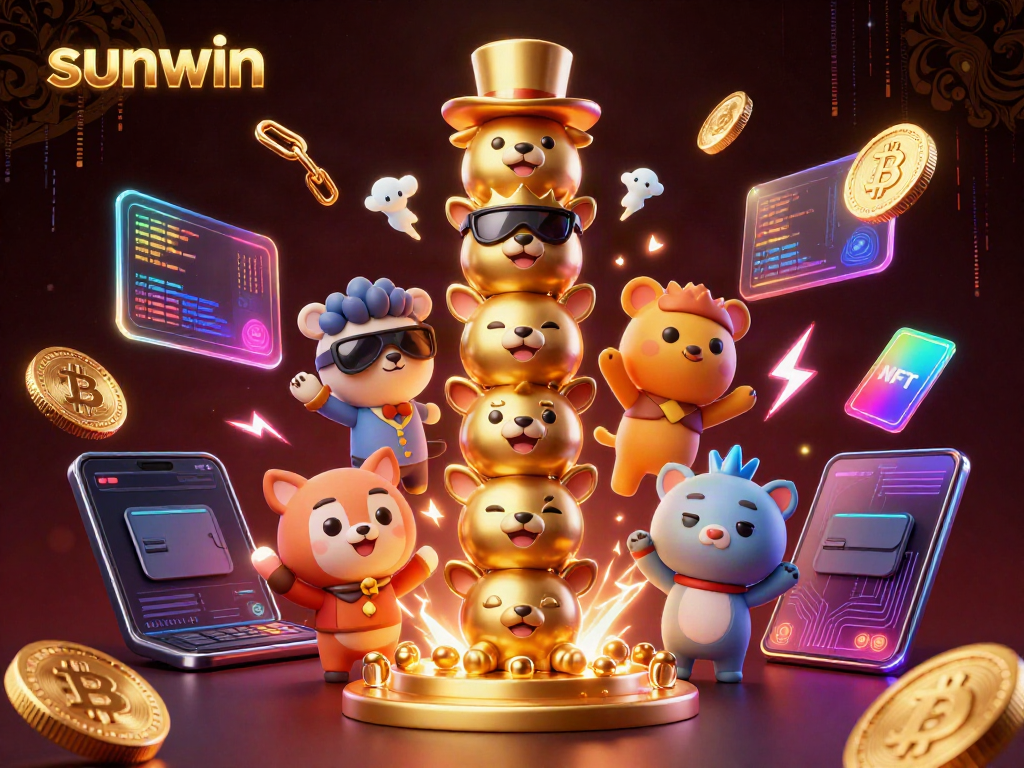 Experience the thrill of gambling with sunwin and dynamic casino imagery featuring a golden totem and cryptocurrencies.