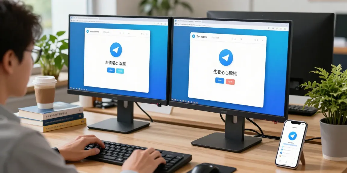 Configuring the Telegram Chinese Version interface on a desktop in a modern tech workspace.